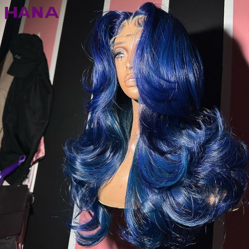 Полночно-синий 180% HD прозрачный парик 13x4 13x6 с волнистыми волосами, без клея, 6x4