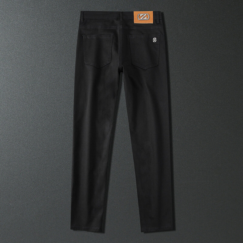 男性用の純粋な黒のジーンズ,シンプルな伸縮性のあるペンシルパンツ,インテリジェントプランジ,日常のオフィスやレジャーのクラシックジーンズ