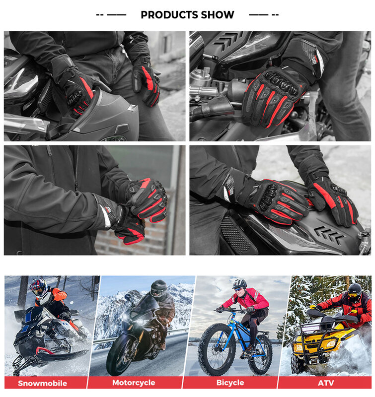 Kemimoto-暖かいタッチスクリーン付きのオートバイ用手袋,防風,黒,冬用