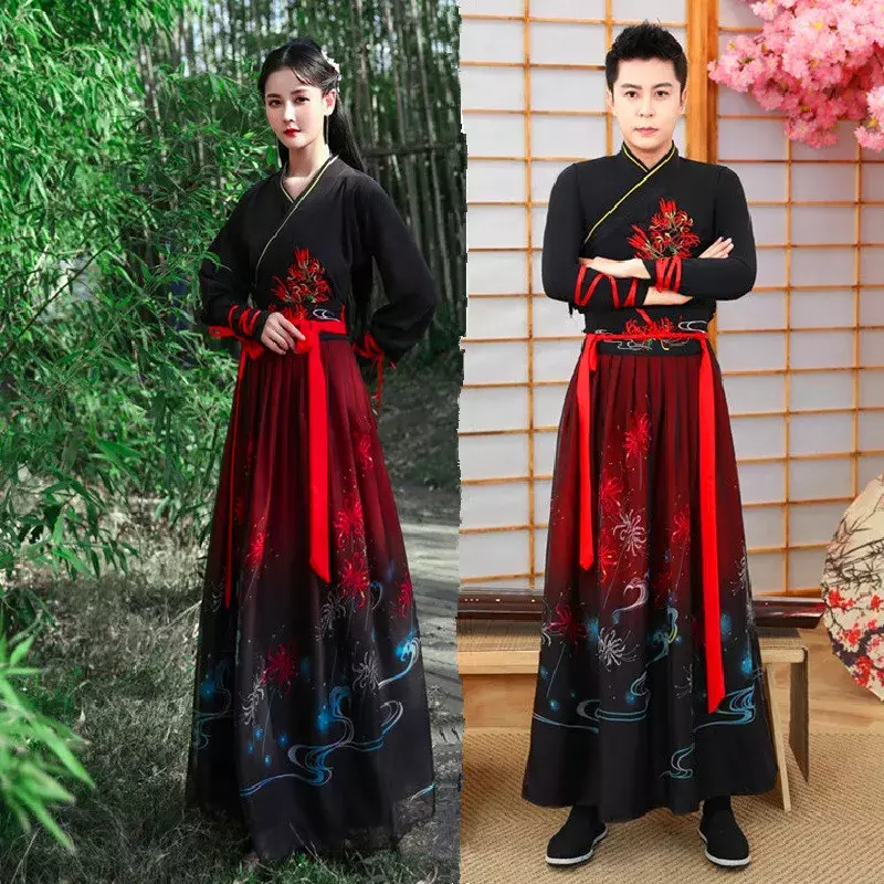 Chinese Dress Ancient Hanfu Kimono Black White Red hanfu  Dresses Embroidery Martial Arts Chinese Style Dance Cosplay Costumes