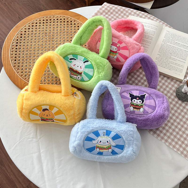 Sanrio-Bolsa de felpa Kawaii Kuromi Cinnamoroll, bolso de mano, bolso de hombro de peluche, bolsos de mensajero de dibujos animados, mochila de maquillaje de peluche, juguete