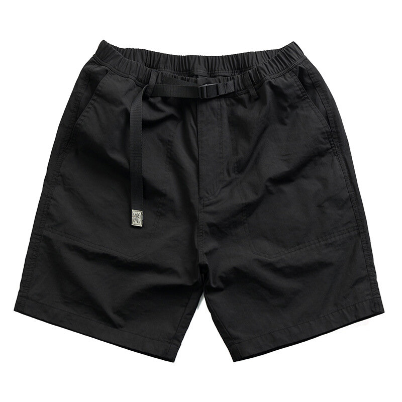 Calça esportiva casual solta masculina com cinto de fivela, shorts estilo japonês, verão