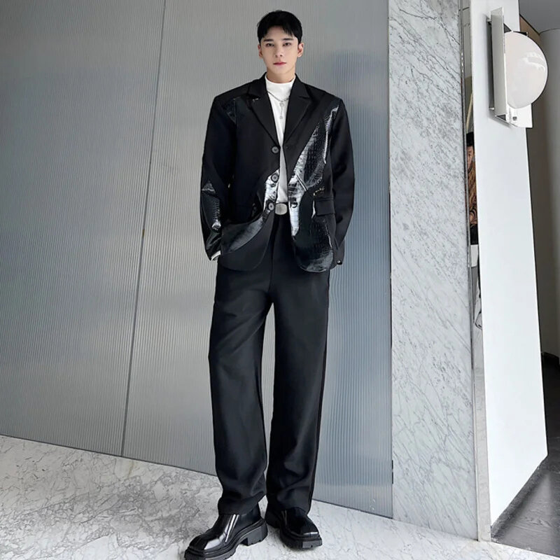 LUZHEN Leather Splicing Design Trendy Spring Men's 2024 Personality Elegant Gentleman Casual Jacket Clothes Original Male LZ3057