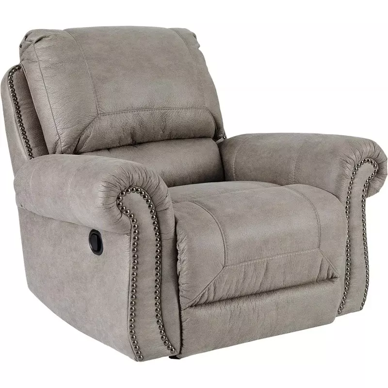 Diseño de firma de Ashley Olsberg, sillón reclinable basculante Manual de piel sintética con adorno de cabeza de Nailhead, color gris