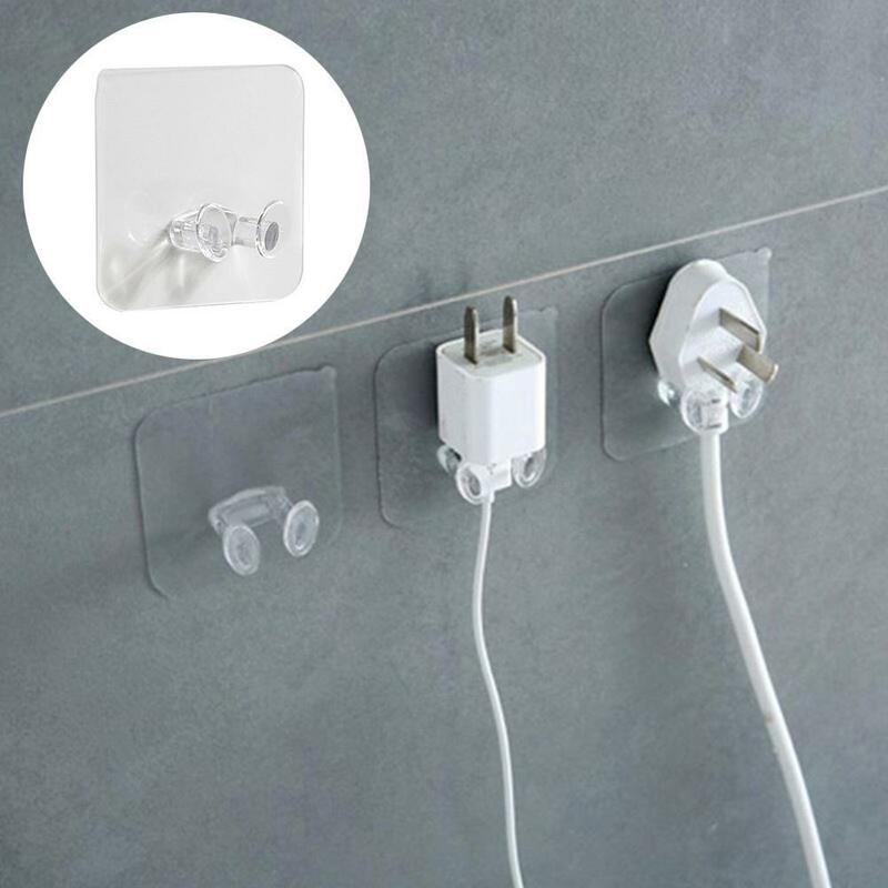 2/4 Pcs Cable Winder Wall Storage Hook Punch-free Power Plug Socket Holder Kitchen Stealth Hook Wall Adhesive Hanger Bathroom
