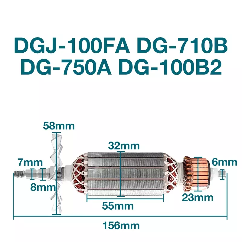 アングルグラインダーローターアーマチュア,アンカー交換アクセサリー,qyang dgj100fa d710b dg750a d100b2,AC220-240Vと互換性があります