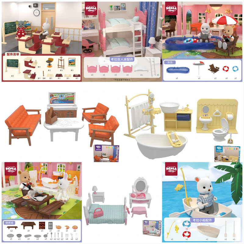 Mainan miniatur furnitur mainan keluarga, Set rumah boneka ruang tamu kamar mandi dapur pura-pura ide kreatif mainan anak-anak