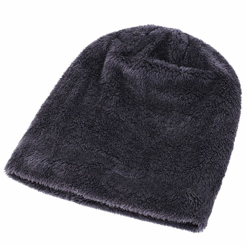 Warmer Outdoors Female Neck Warm Wool Kintted Winter Solid Color Plush Bib Hat Collar Sets Bib Cap Plush Hats Hat Bib Sets