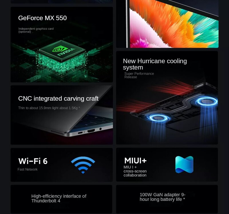 Xiaomi-ordenador portátil Mi Redmibook Pro 14, 2022, Intel i7-12650H/i5-12450H, GeForce MX550, 16 Gb de RAM, 512 GB SSD, 14 pulgadas, 120Hz