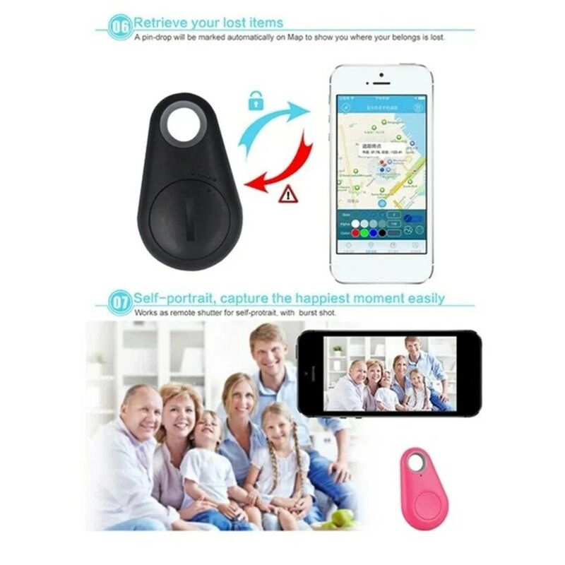 2pcs Mini Fashion Smart Dog Pets Smart Bluetooth Tracker Anti-lost Alarm Tag Wireless Child Bag Wallet Key Finder Locator