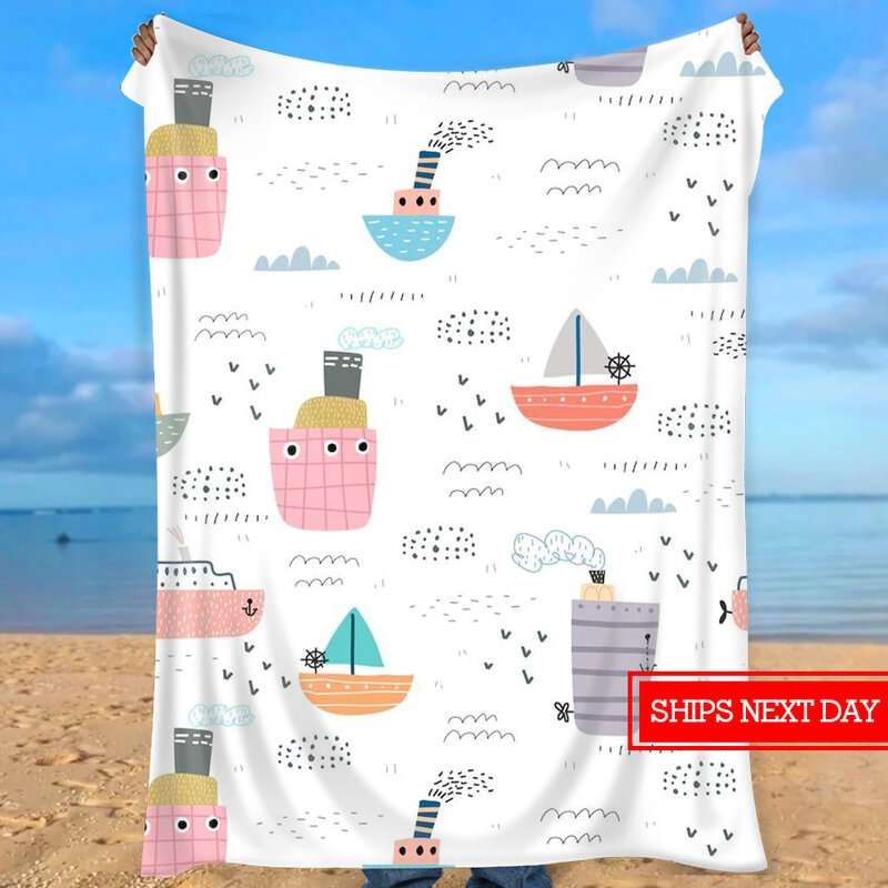 Children's blanket, boys and girls lightweight flannel blanket, cute and soft cartoon ocean printed blanket gift