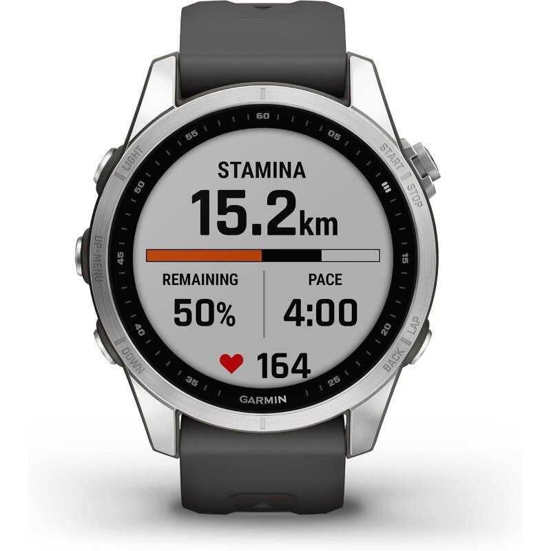 Garmin fenix 7S, smaller sized adventure smartwatch, rugged outdoor watch with GPS, touchscreen, health and wellness features,