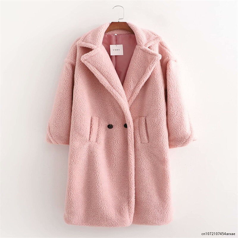Winter Faux Fur Warm Women Long Coat Vintage Long Sleeve Female Thick Teddy Bear Coat Casual Loose Oversize Outwears