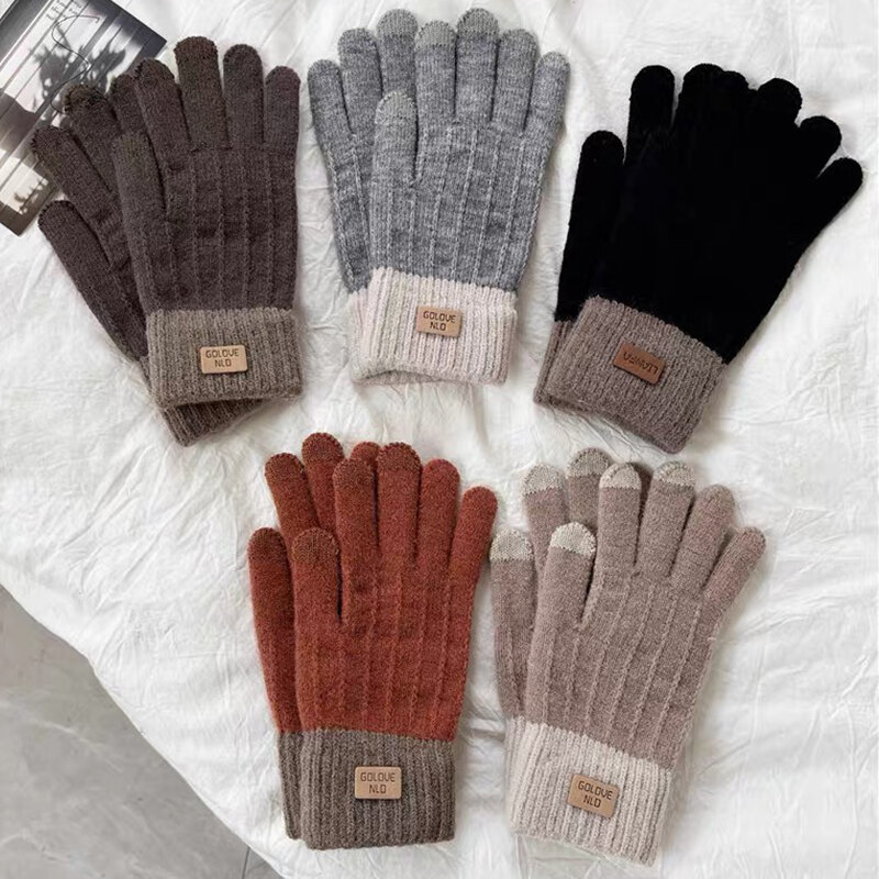 Женские теплые плотные Плюшевые Вязаные перчатки для сенсорного экрана для мужчин и женщин, модные осенне-зимние сохраняющие тепло перчатки для верховой езды, лыжного спорта и активного отдыха