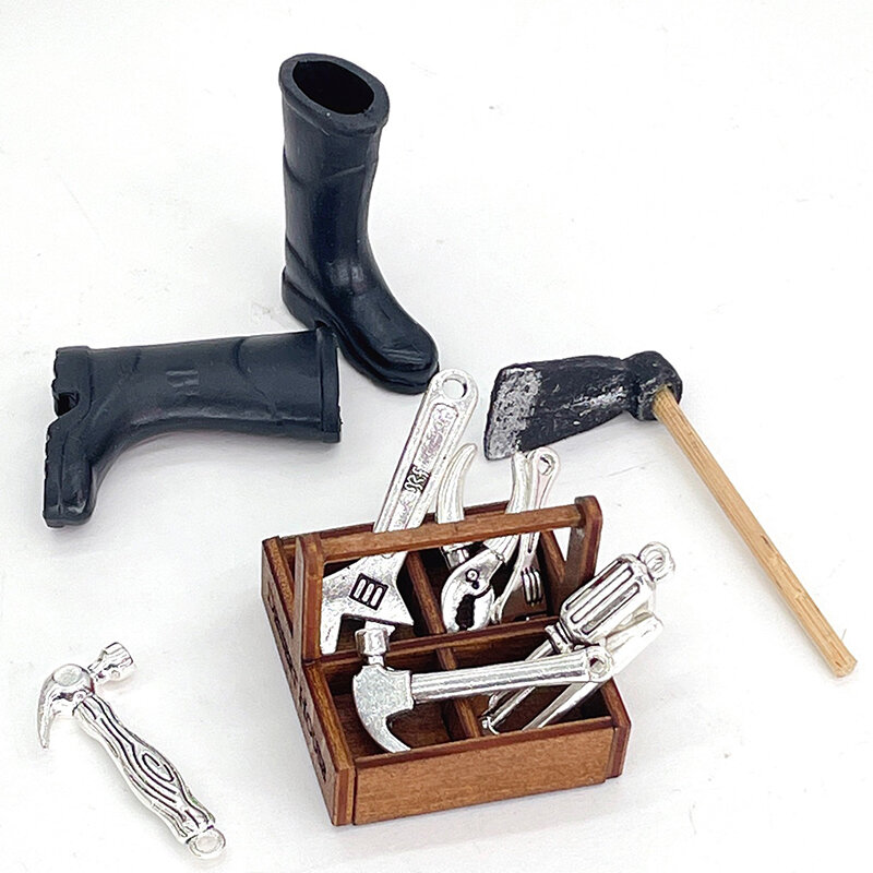 Herramienta de reparación en miniatura de 7 piezas para niños, destornillador, martillo, llave, modelo de juguetes, 1:6, 1:12