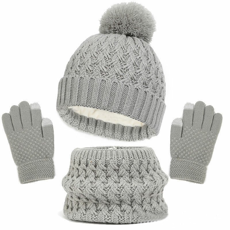 Cappello invernale per bambini sciarpa e guanti Set di lusso in lana lavorata a maglia per bambini berretto caldo per ragazzi ragazze cappello sciarpa al collo berretto per bambini