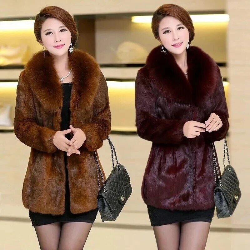 Top Quality  Oversize Jacket Chic and Elegant Women Fuax Fur Coat Very Warm Windproof Faux  Fur noble Mom Outfit