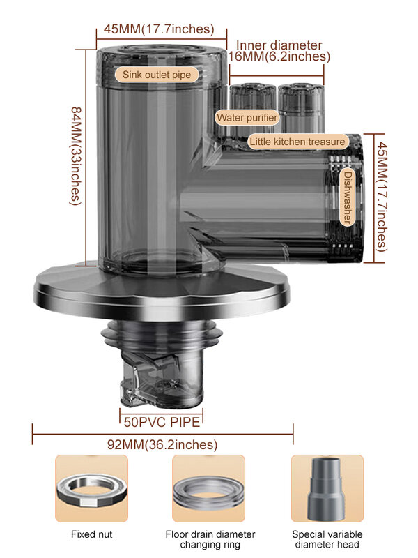 Syfon odpływowy pralki Kuchenna rura odpływowa 3-drożny filtr przegubowy Zlew Drenaż zmywarki Wielofunkcyjny dystrybutor wody