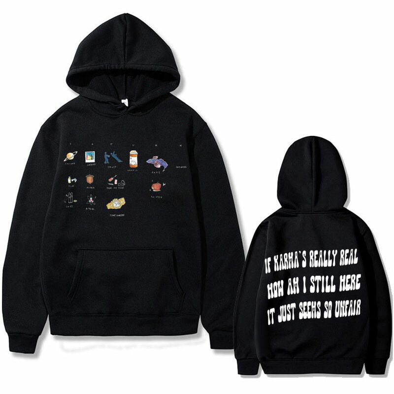 Rapper SZA Hoodie grafis dua sisi Saturn pria Hip Hop mode Sweatshirt ukuran besar pria wanita Hoodie katun bulu kasual
