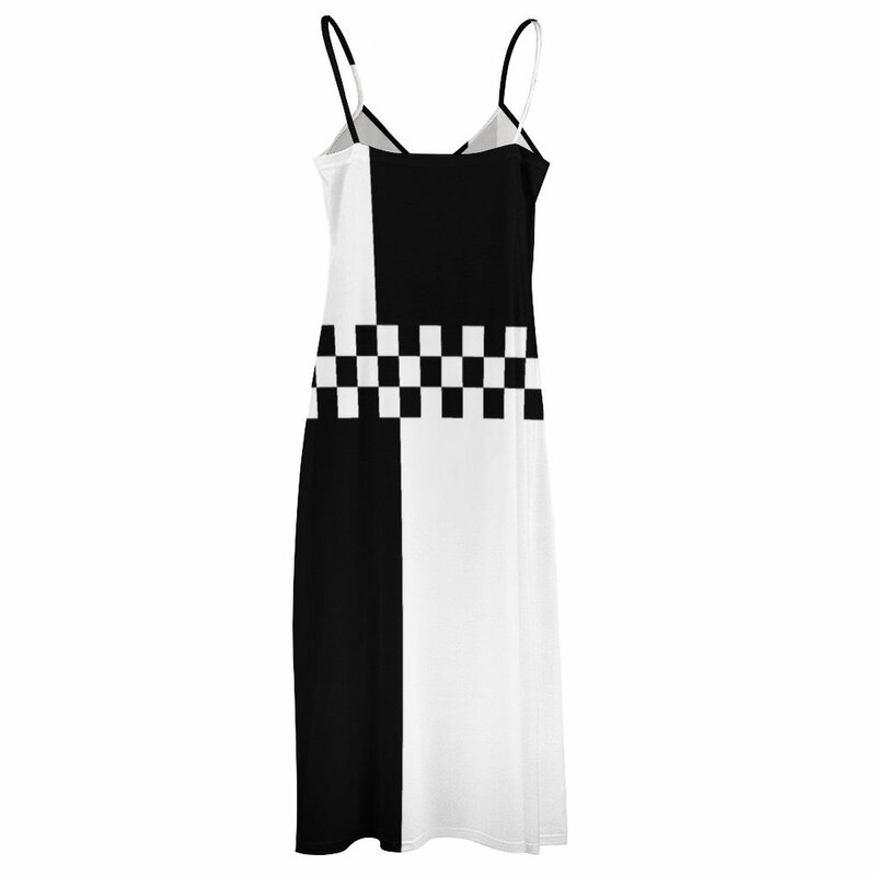 女性用サマードレス,ノースリーブ,韓国スタイル,黒と白