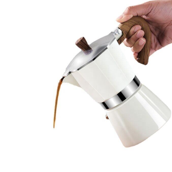 3/6 Espresso Kopje Kookplaat Espresso Italiaanse Stijl Aluminium Kookplaat Espressomachine Moka Pot Met Houtnerf Handvat