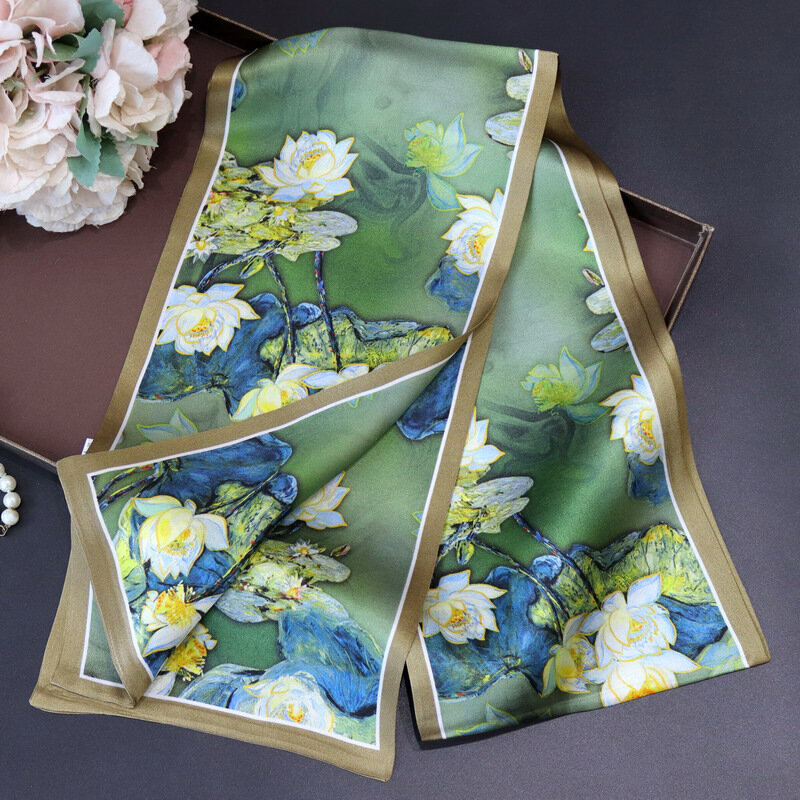 Birdtree 100%Real Silk Double Layer Scarf Retro Oil Painting Versatile Comfortable Temperament Commute Scarf Spring A41170QD