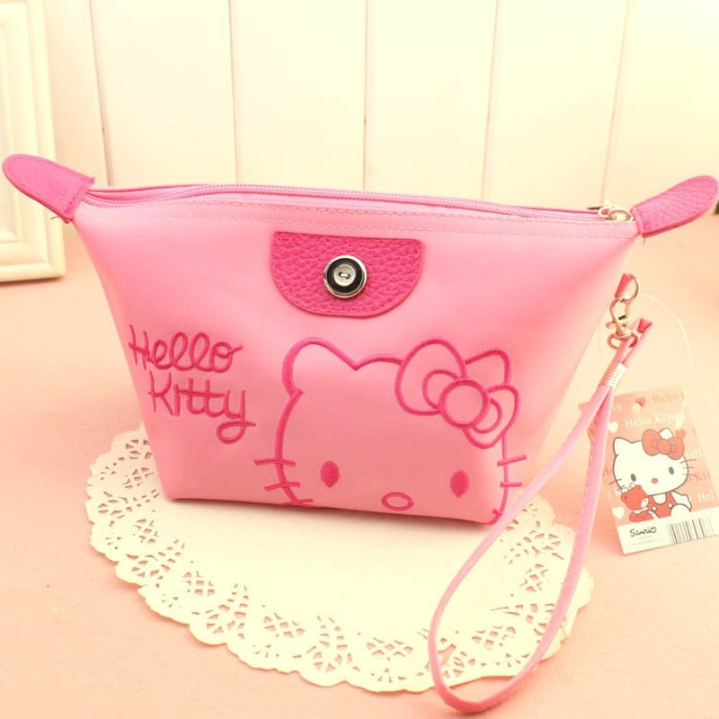 Bolsa de cosméticos de dibujos animados de Hello Kitty, bolsa de almacenamiento impermeable de gran capacidad, caja de maquillaje de gato Kawaii, monedero Sanrio, gran oferta