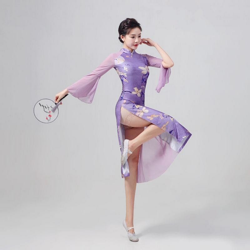 Trajes de dança clássica para mulheres Desempenho de dança elástica Roupas de salão de charme corporal