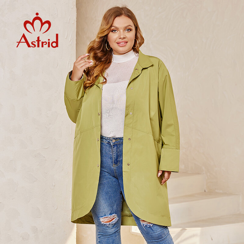 Astrid 2024เสื้อกันลมไซส์ใหญ่พิเศษสำหรับผู้หญิง, เสื้อแจ็คเก็ตตัวยาวกระดุมสองแถวสำหรับฤดูใบไม้ร่วงและเสื้อฝน