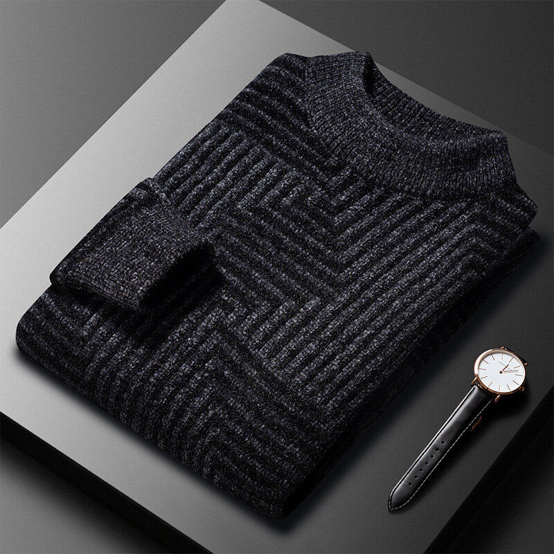 Sweter rajut tebal musim gugur dan musim dingin, Sweater elastis hangat bulu cerpelai setengah Turtleneck muda dan musim dingin