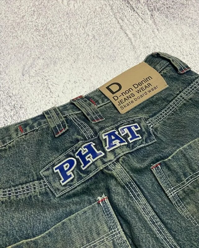 Pantalones vaqueros de cintura alta con patrón de letras Retro americanas para mujer, pantalones casuales de pierna ancha Harajuku, Hip Hop, botón