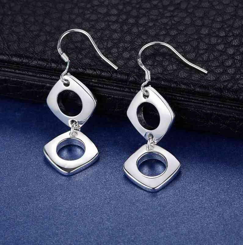 Fine charms Fashion brands Jewelry 925 Sterling Silver square drop earrings for Woman wedding party noble Holiday gifts