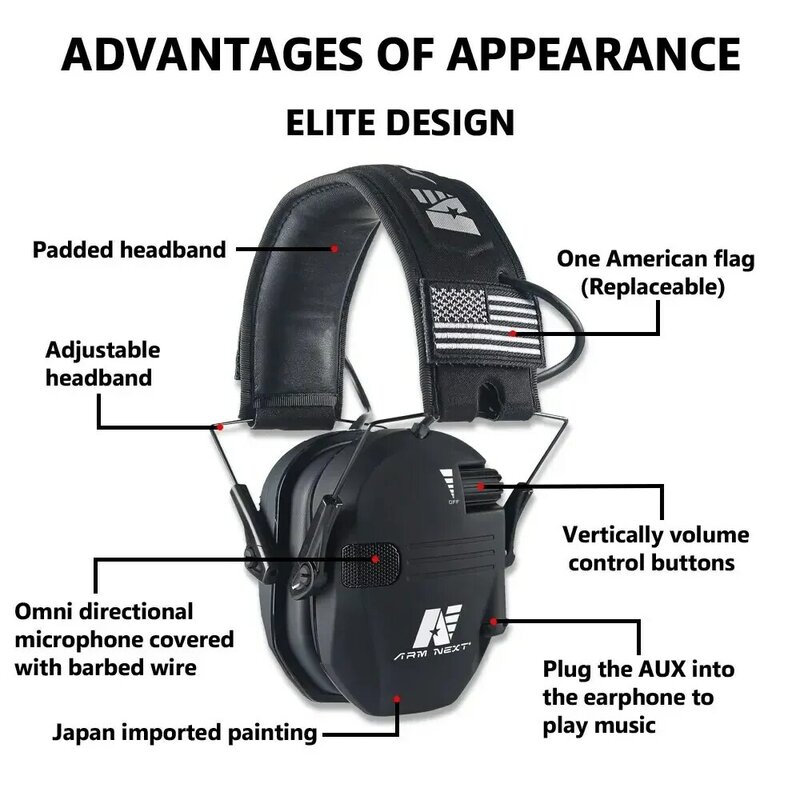 ARM NEXT Original Military Tactical Electronic Shooting Earmuffs for Hunting Active Noise Reduction Hearing Protection Headset