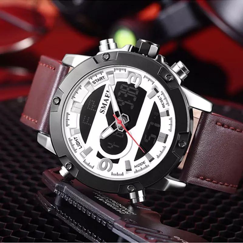 Smael Herren uhren Top-Marke Luxus Mode Quarz Digitaluhr Männer Echt leder Sport Militär Armbanduhr für männliche Uhr