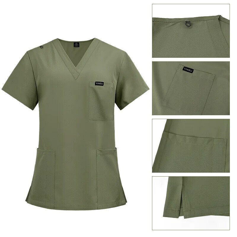 Setelan seragam perawat medis, Multilcolors seragam Wanita Pria Scrub Set pakaian kerja kecantikan aksesoris perawat Pakaian operasi gigi