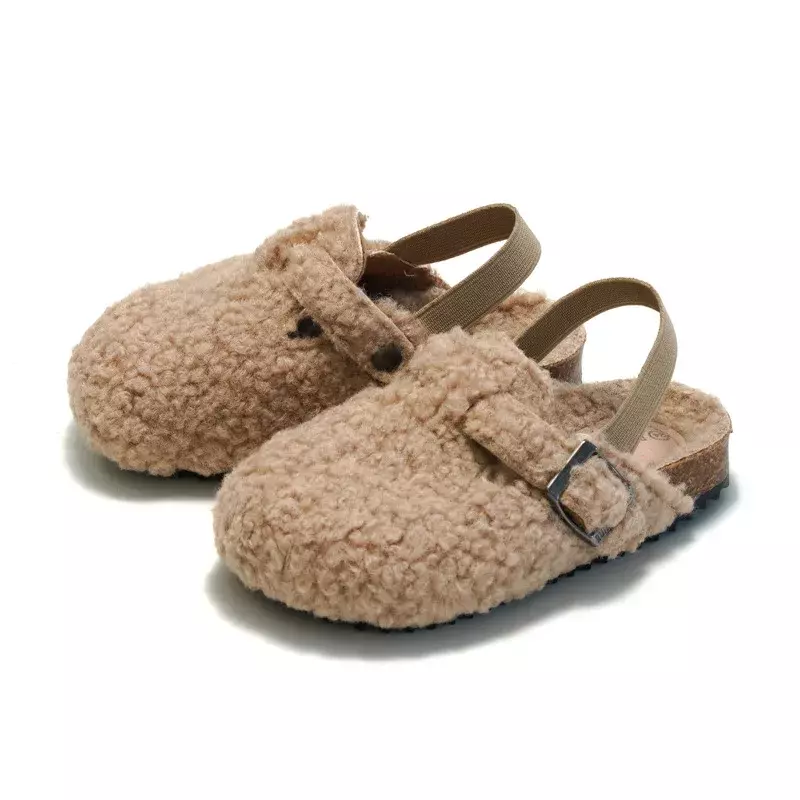 Sandal bulu elastis anak-anak, sandal mewah bayi laki-laki dan perempuan, sepatu sol lembut hangat musim dingin, Alas Kaki Anti selip