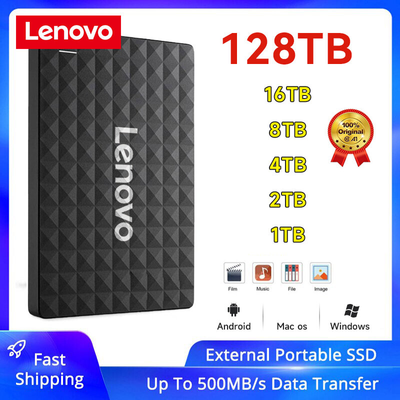 Lenovo-Portable ssd 16テラバイトモバイルソリッドステートドライブ、2テラバイト高速外部ストレージ、ラップトップ用USB 3.0インターフェース、type-c