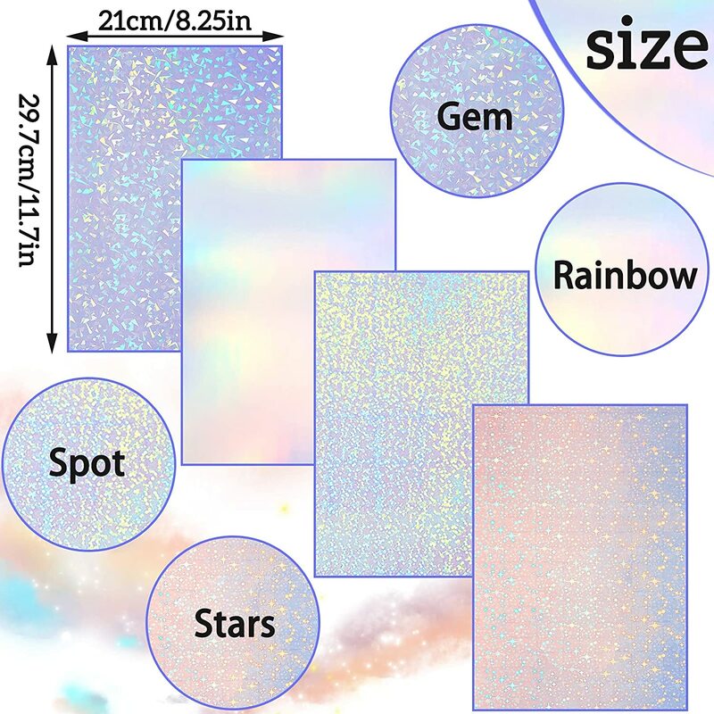 Feuilles de stratification holographiques transparentes, autocollant adhésif, 210x297mm, 10 pièces