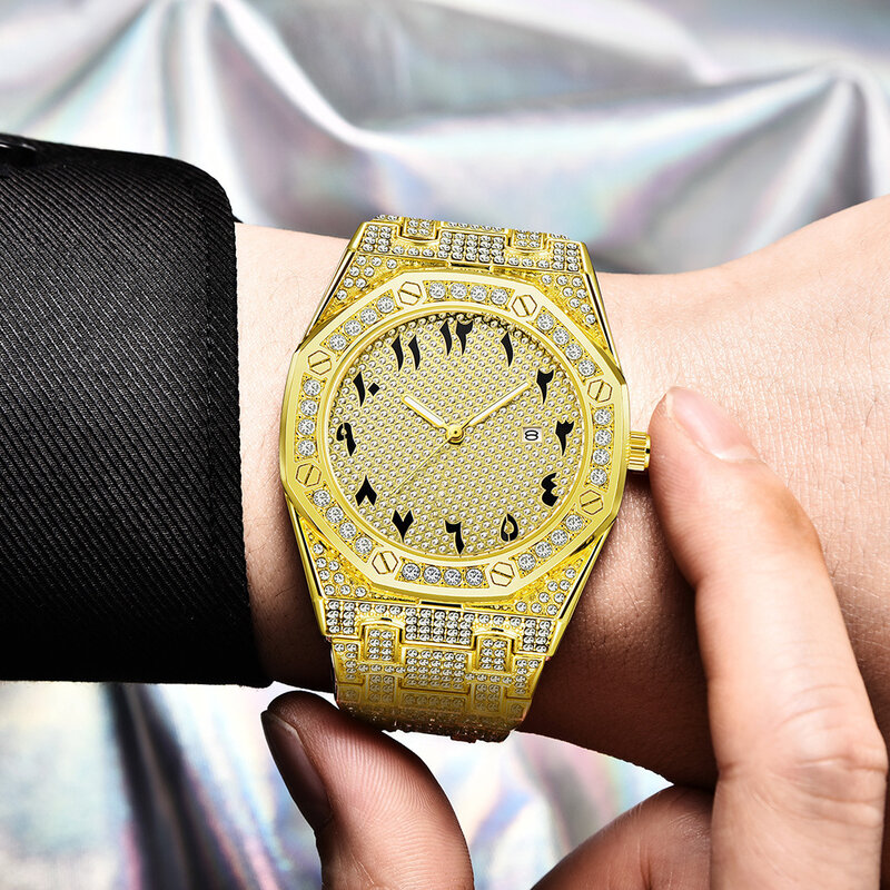 นาฬิกาสุดเท่ใหม่สำหรับผู้ชายนาฬิกาควอตซ์เพชรแนวฮิปฮอปหรูหรานาฬิกาข้อมือสำหรับผู้หญิงนาฬิกา relogio masculino