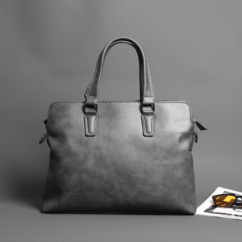 Biznesowe Grey miękkie skórzane teczki dla mężczyzn luksusowe torebki wysokiej jakości torba na ramię Messenger męski torby na Laptop biurowy