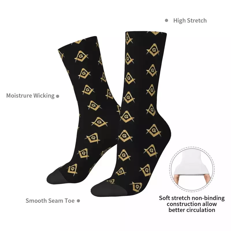 Calcetines masónicos con patrón de Freemason para hombre y mujer, medias largas absorbentes de brújula, cuadradas y azules doradas, regalos para todas las estaciones