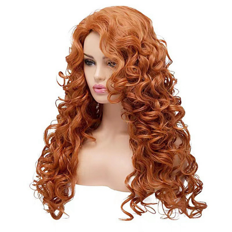 European and American Style Women'S Brown Long Curly Wig Wool Curly Wig Medium Parted Chemical Fiber Wig