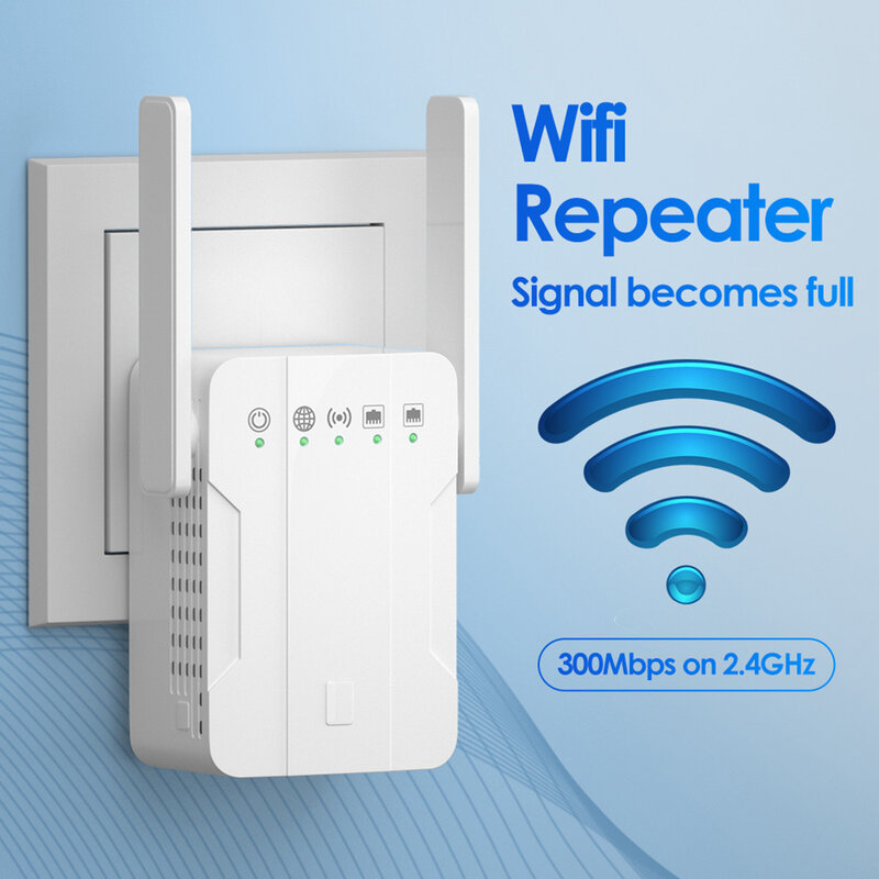 Lintratek Amplifier sinyal Wifi, Repeater sinyal Wifi 2.4GHz 300Mbps, penguat sinyal Wi-Fi jarak jauh WPS