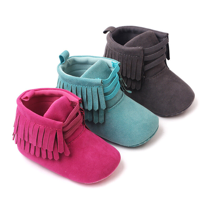 Noworodek botki dla małej dziewczynki miękka podeszwa z frędzlowaną matową polerowaną buty dla małego dziecka antypoślizgową na jesienno-zimowe dziecięce buty przyczynowe