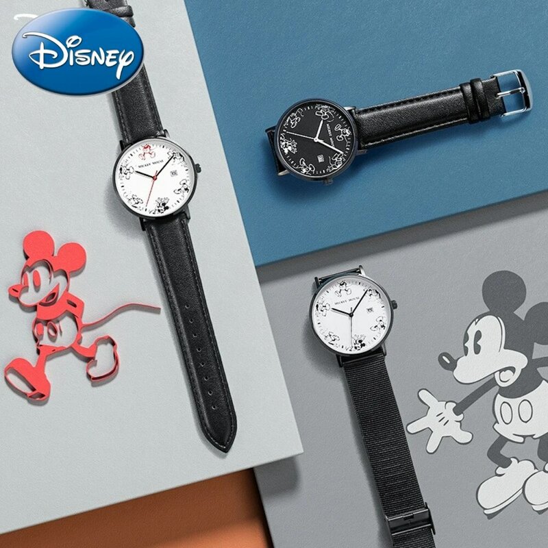 Disney-reloj de cuarzo luminoso con caja para hombre y niño, cronógrafo con calendario colorido, sencillo, con personalidad, para exteriores, regalo