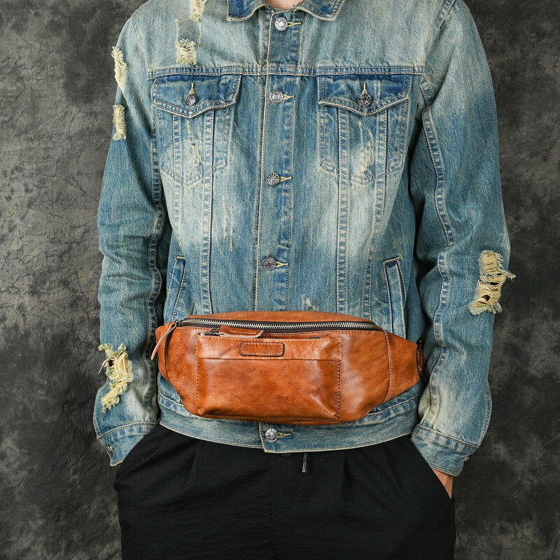 Sac de ceinture en cuir véritable pour homme, sac de poitrine Vintage, sac de voyage, sac banane, longueur de ceinture, petit sac de taille, pochette pour téléphone