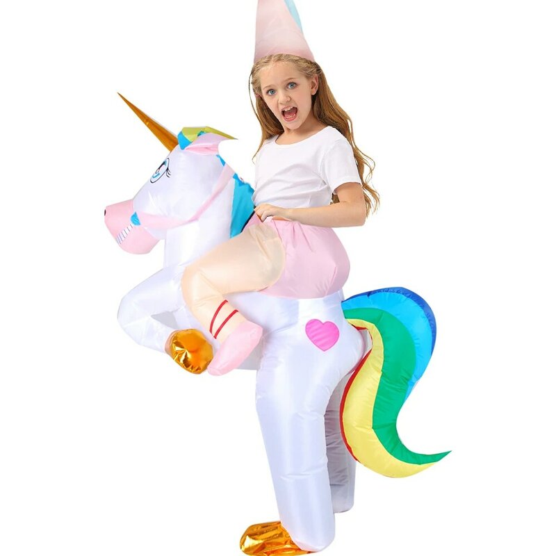 Traje inflável de unicórnio infantil, vestido de mascote para o carnaval, cosplay de Halloween, traje animal para meninos e meninas