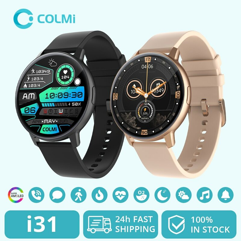 COLMI-Montre connectée I31 pour hommes et femmes, écran AMOLED de 1.43 pouces, 100 modes sportifs, autonomie de la batterie de 7 jours, affichage continu