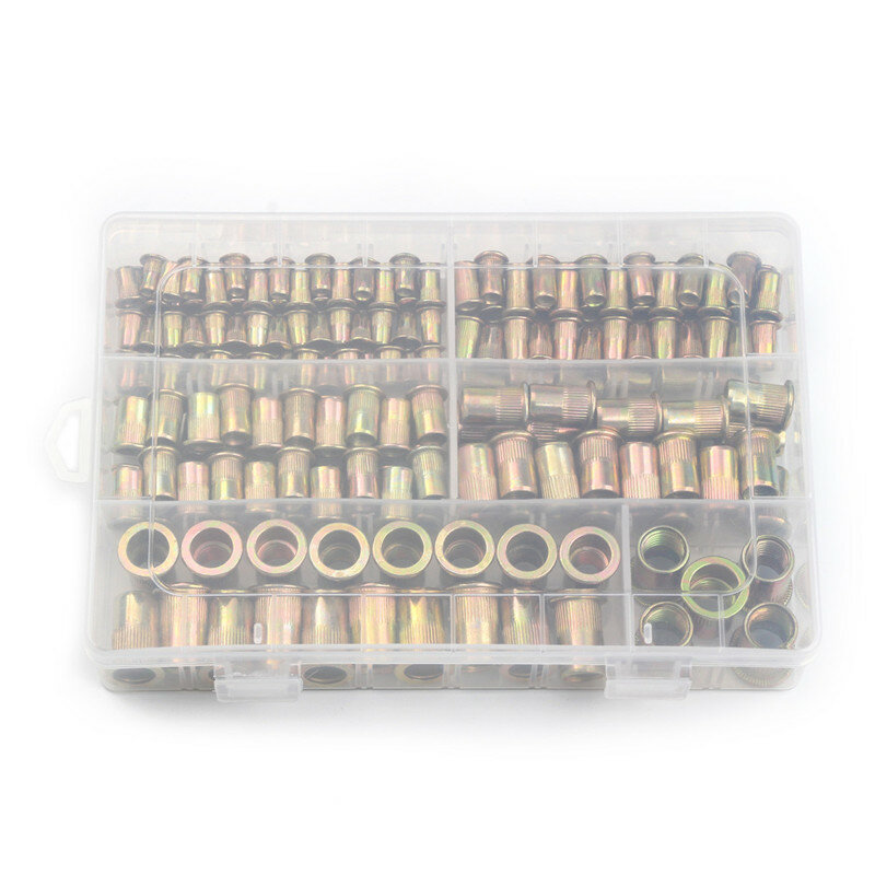 Caja de Tuercas de remache de cabeza plana, juego de Tuercas de remache de acero al carbono, M4, M5, M6, M8, M10, M12, Hardware de varios tamaños, 210/165/100 Uds.