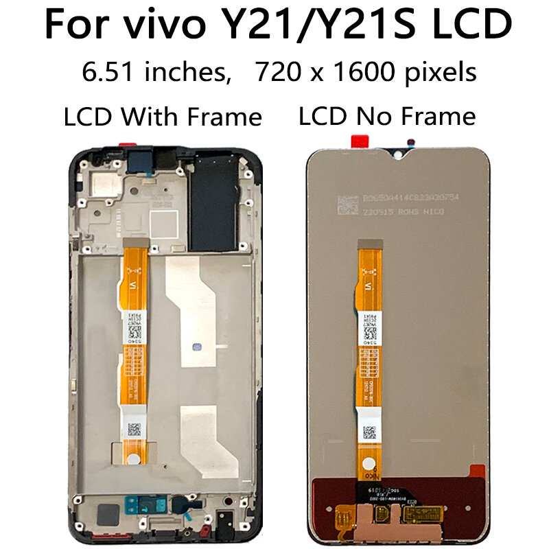 الأصلي 6.51 "10 نقطة ل فيفو Y21S V2110 شاشة الكريستال السائل شاشة + محول رقمي يعمل باللمس ل فيفو Y21 V2111 LCD مع الجمعية الإطار